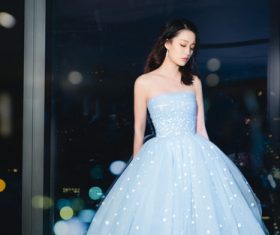 Beautiful girl wearing a tube top dress Stock Photo