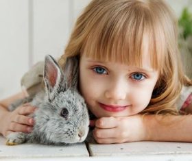 Beautiful little girl and rabbit Stock Photo