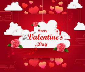 Beautiful red flower valentines day card design vector 01