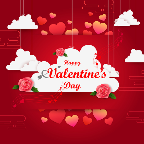 Beautiful red flower valentines day card design vector 01