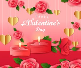 Beautiful red flower valentines day card design vector 03