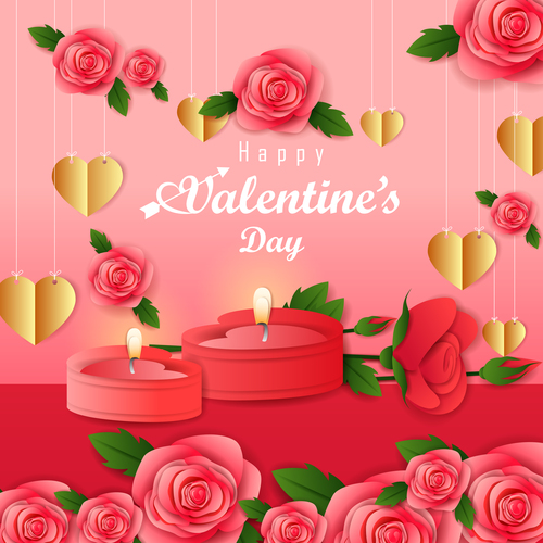Beautiful red flower valentines day card design vector 03