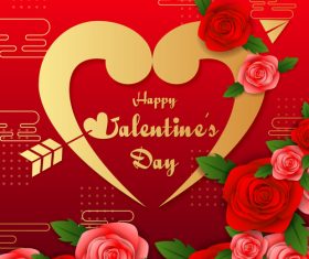 Beautiful red flower valentines day card design vector 04