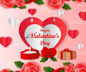 Beautiful red flower valentines day card design vector 05