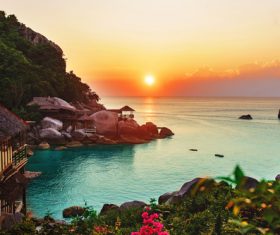 Beautiful sunrise on the resort island Stock Photo