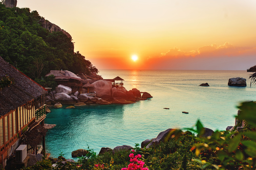 Beautiful sunrise on the resort island Stock Photo
