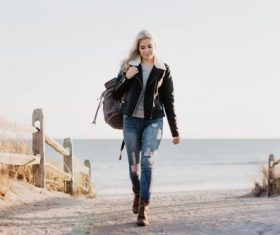Beautiful woman wearing jeans Stock Photo 05