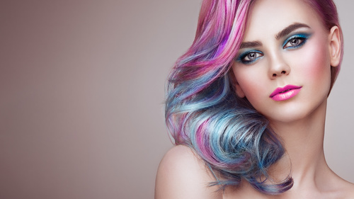Beauty fashion model girl with colorful dyed hair Stock Photo 04