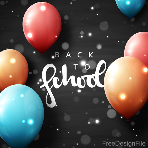 Black back to school background with colored balloons vector 03