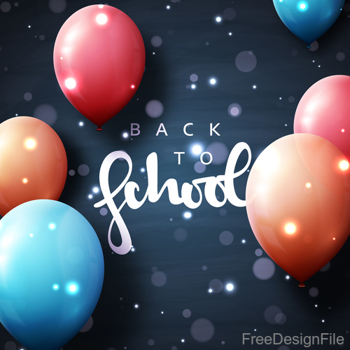Black back to school background with colored balloons vector 04