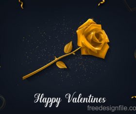 Black valentines card with golden rose vectors