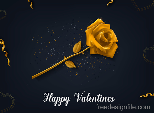 Black valentines card with golden rose vectors