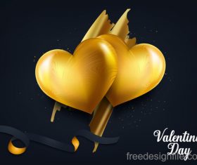 Black valentines day background with golden air heart vector 01