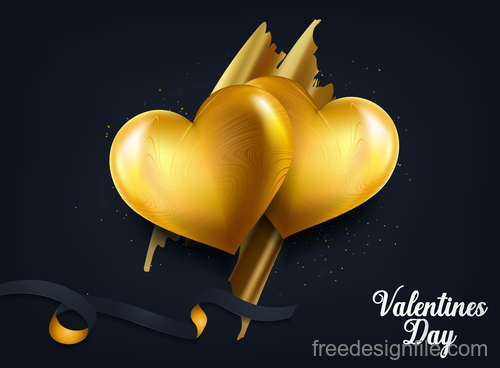 Black valentines day background with golden air heart vector 01