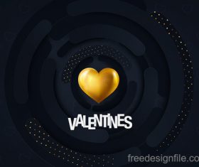 Black valentines day background with golden air heart vector 03