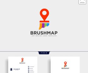 Brush map logo with business card template vector