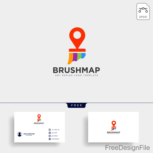 Brush map logo with business card template vector