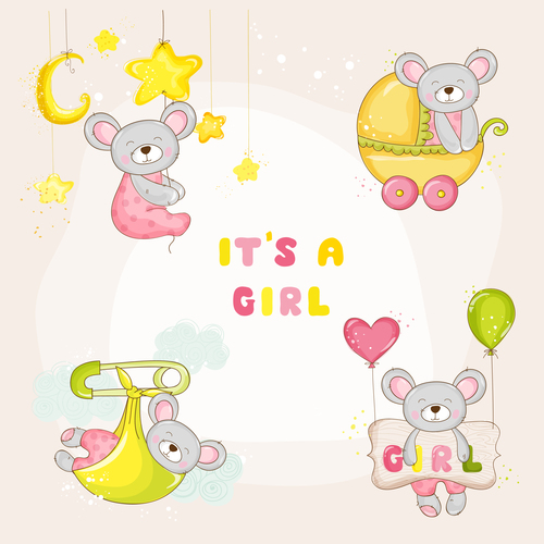Cartoon baby mouse design vectors 03