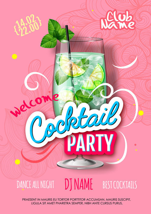 Cocktail party flyer template vectors material 09