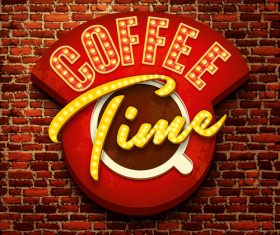 Coffee neon sign with wall background vetor