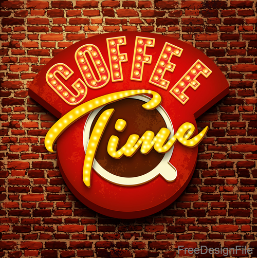 Coffee neon sign with wall background vetor