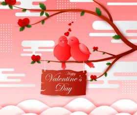Cute birds with valentines card vector material 01