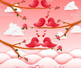 Cute birds with valentines card vector material 02