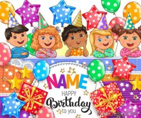 Cute kids birthday card vectors
