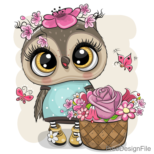 Cute owl girl cartoon vectors 01 free download