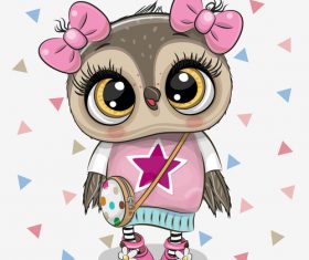 Cute owl girl cartoon vectors 02