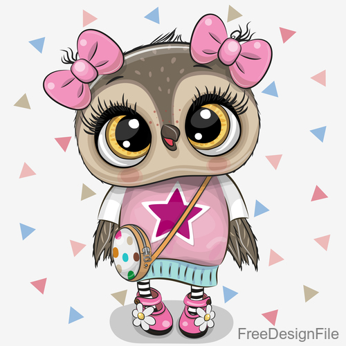 Cute Owl Girl Cartoon Vectors 02 Free Download