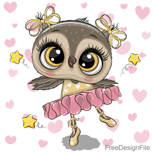 Cute owl girl cartoon vectors 05