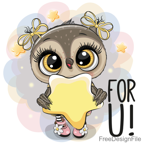 Cute owl girl cartoon vectors 06