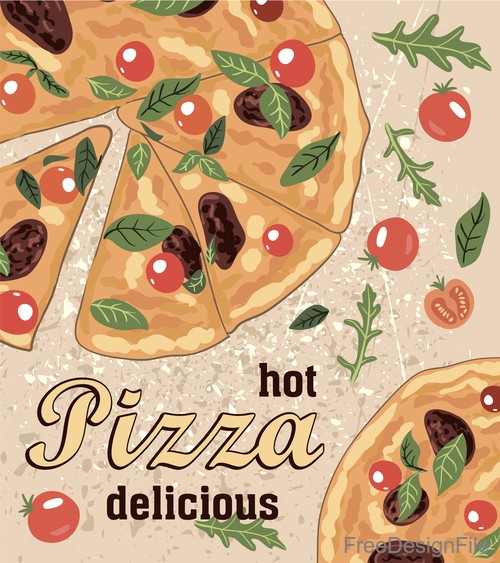 Delicious pizza hot poster vector