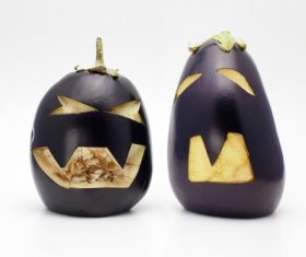 Eggplant carving Stock Photo