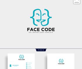 Face code logo and business card template vector