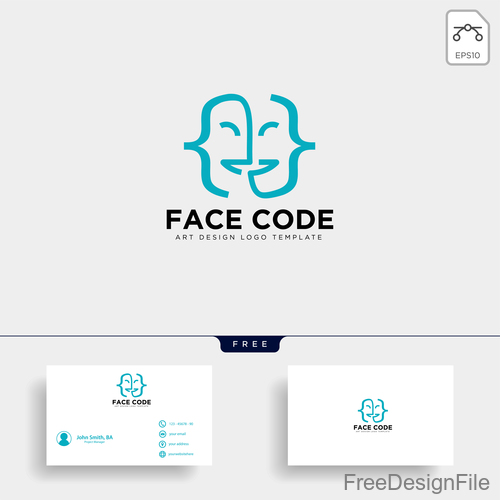 Face code logo and business card template vector
