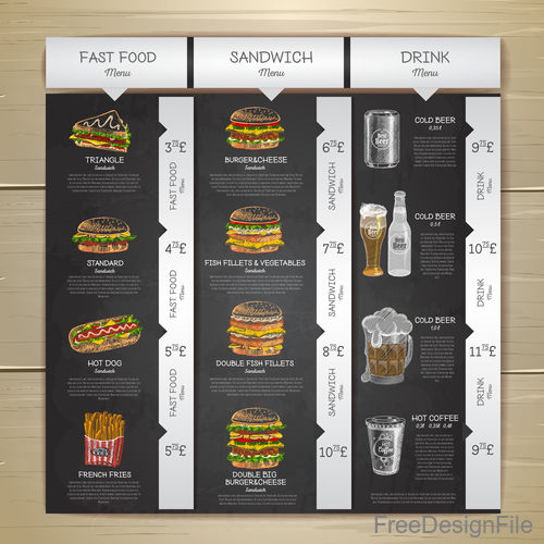 Fast food menu price list vector design 02