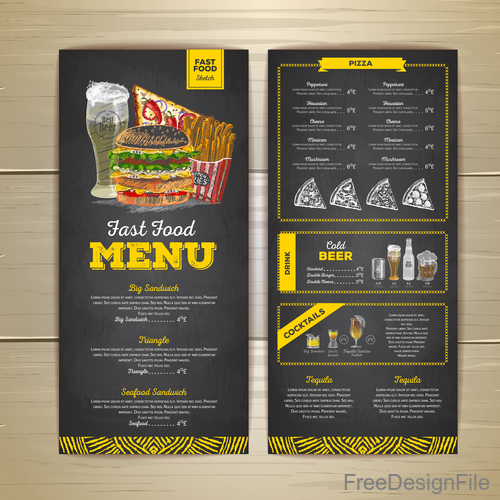 Fast food sketch menu template vector 04
