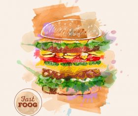 Fast food watercolor hand drawn vectors 01