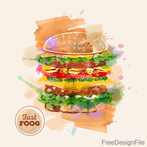 Fast food watercolor hand drawn vectors 01