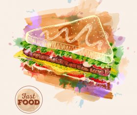 Fast food watercolor hand drawn vectors 02