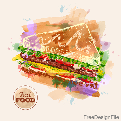 Fast food watercolor hand drawn vectors 02