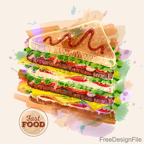 Fast food watercolor hand drawn vectors 03