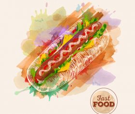 Fast food watercolor hand drawn vectors 04