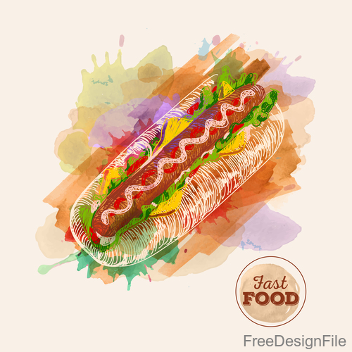 Fast food watercolor hand drawn vectors 04