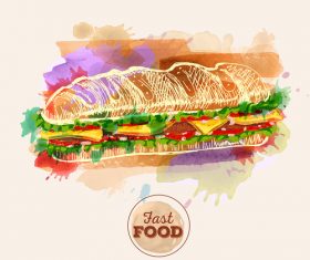 Fast food watercolor hand drawn vectors 05
