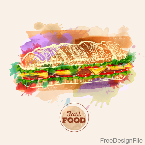 Fast food watercolor hand drawn vectors 05