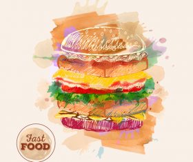 Fast food watercolor hand drawn vectors 06