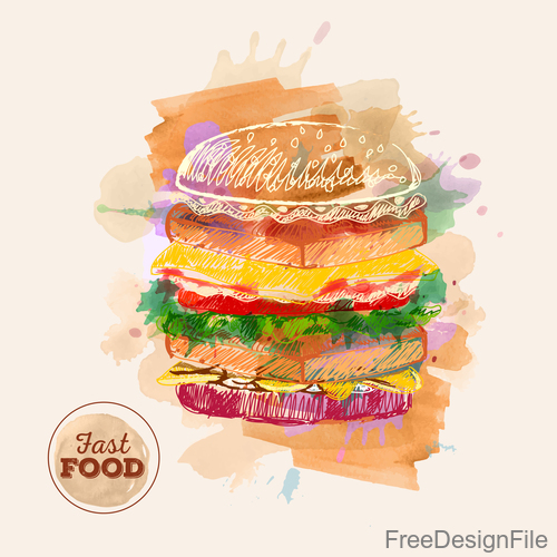 Fast food watercolor hand drawn vectors 06
